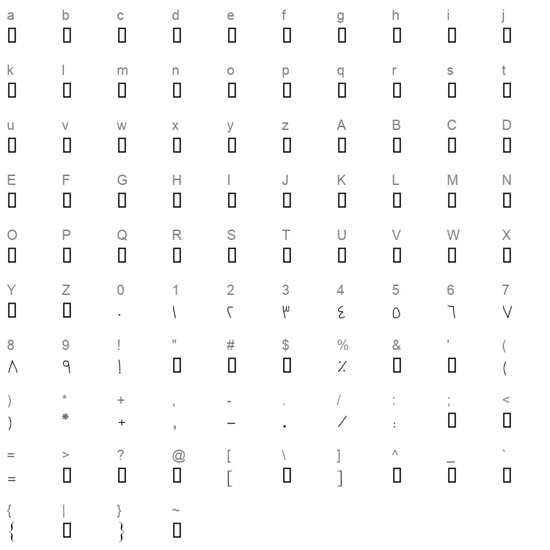 112 ziba Character Map