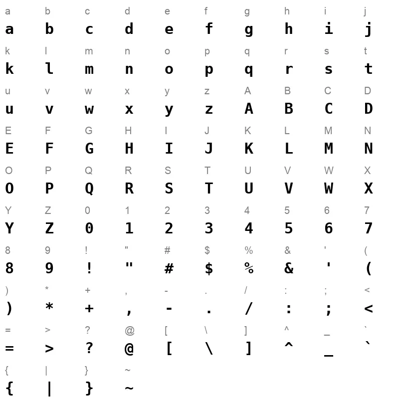 45 DejaVuSansMono Bold Character Map