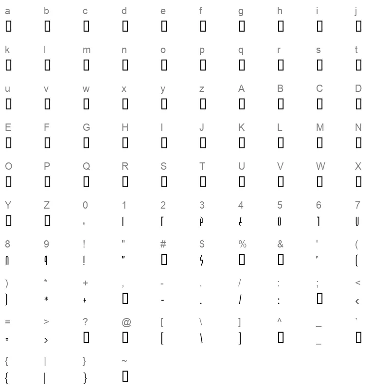 58GE Narrow Character Map