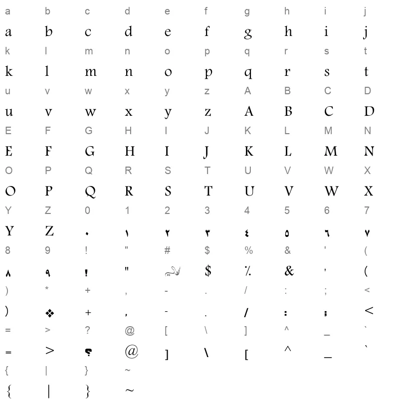 68Hesham Kufi Character Map