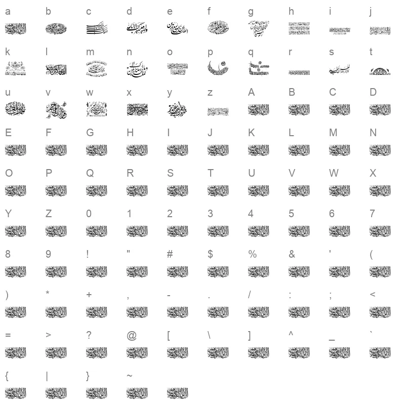 Aayat Quraan 13 Regular Character Map