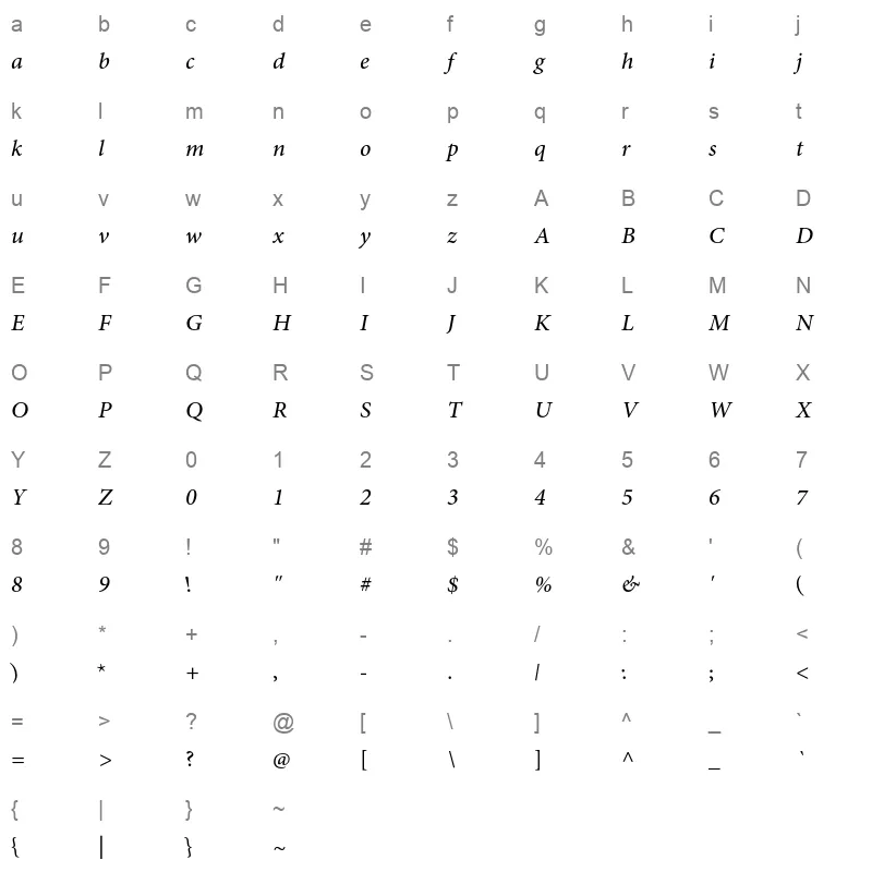 AdobeArabic Italic Character Map