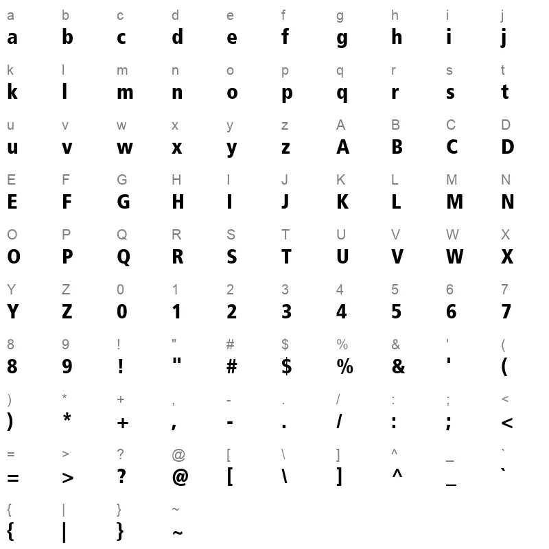 Frutiger LT Arabic 77 Black Cn Character Map